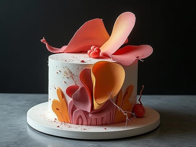 Artistic and modern custom cake with unique sculptural elements.